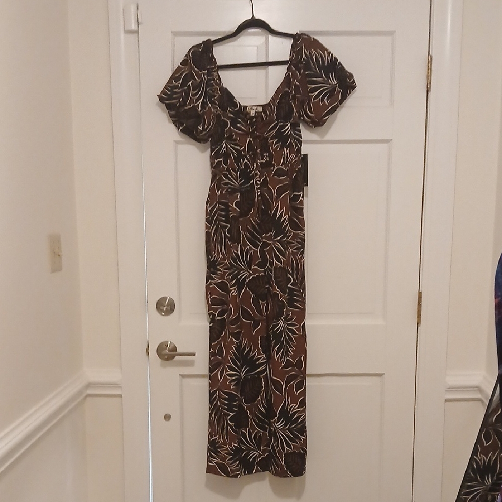 Blush Black and Brown Leaf Print Jumpsuit